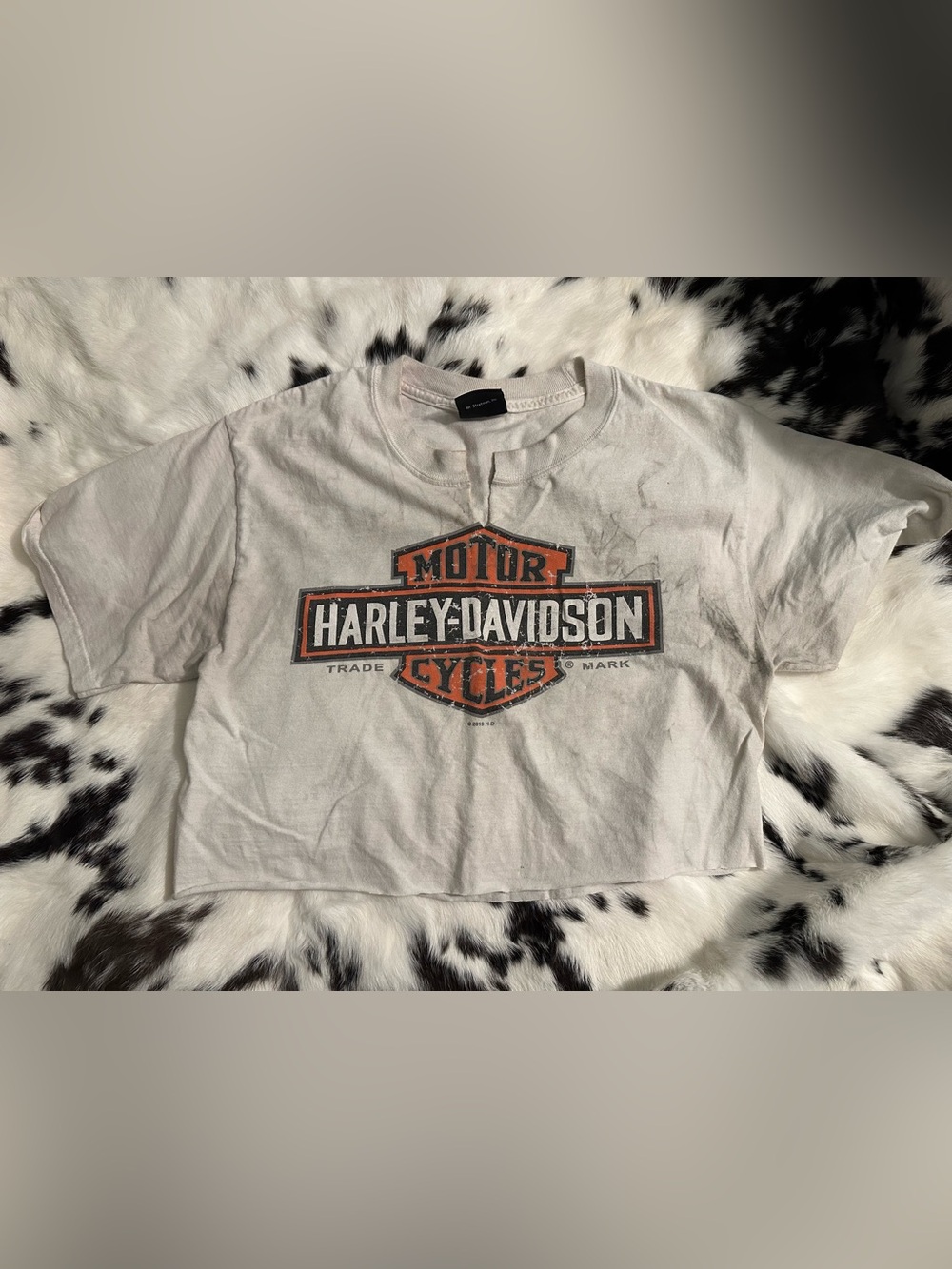 Harley-Davidson Y2K cropped White Graphic Tee with Orange Logo